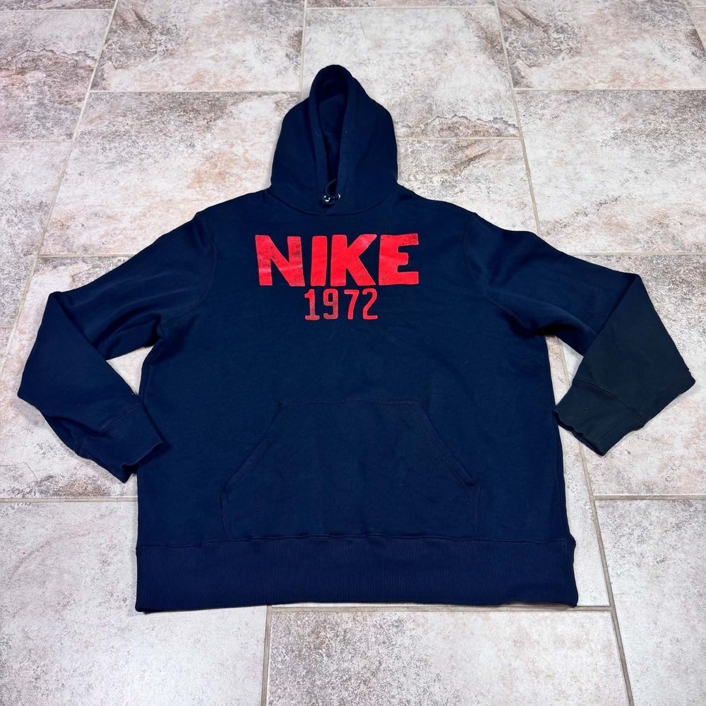 Nike Hoodie Mens 2XL Navy Blue Orange Spellout Pullover 1972 Team Apparel